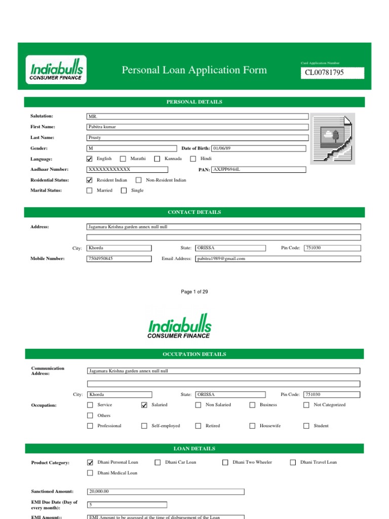 Personal Loan Application Form PDF Loans Interest