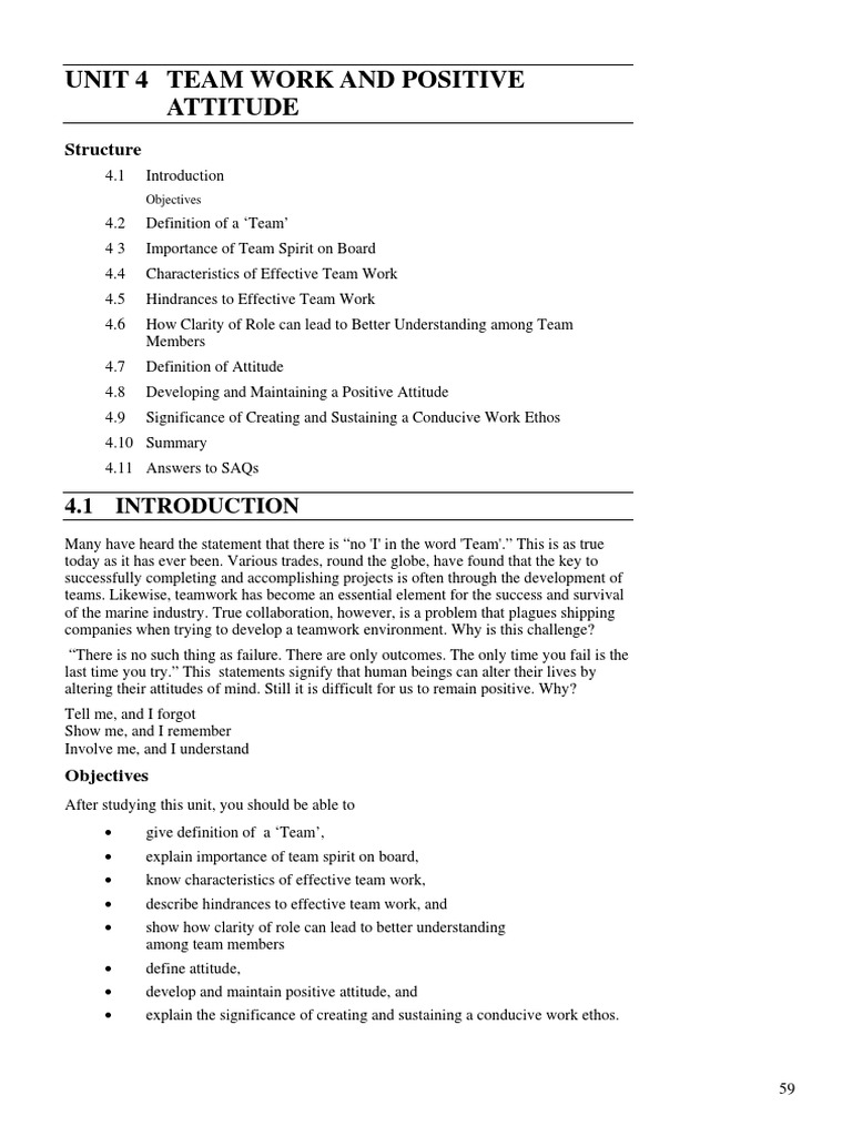 Teamwork and Positive Attitude Essentials | PDF | Team Building ...