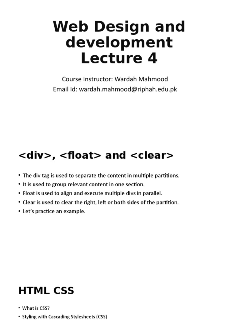 Web Design and Development Lecture 4 | PDF | Cascading Style Sheets ...