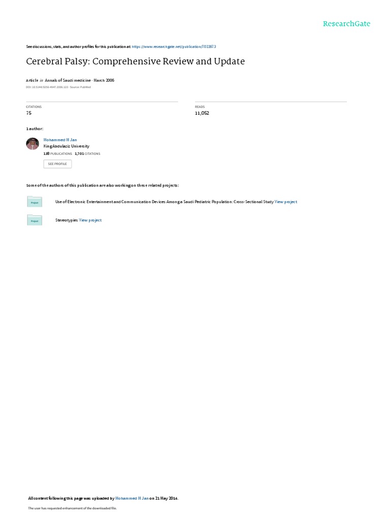 Cerebral Palsy Review Updates Causes, Treatments PDF Cerebral Palsy