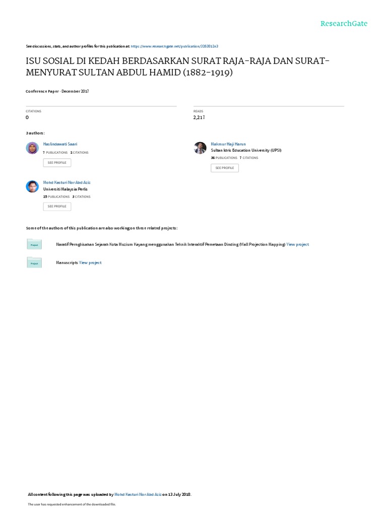 Isu Sosial Di Kedah Berdasarkan Surat Raja Raja Dan Surat Menyurat Sultan Abdul Hamid 1882 1919 Correlation And Dependence Customer Satisfaction