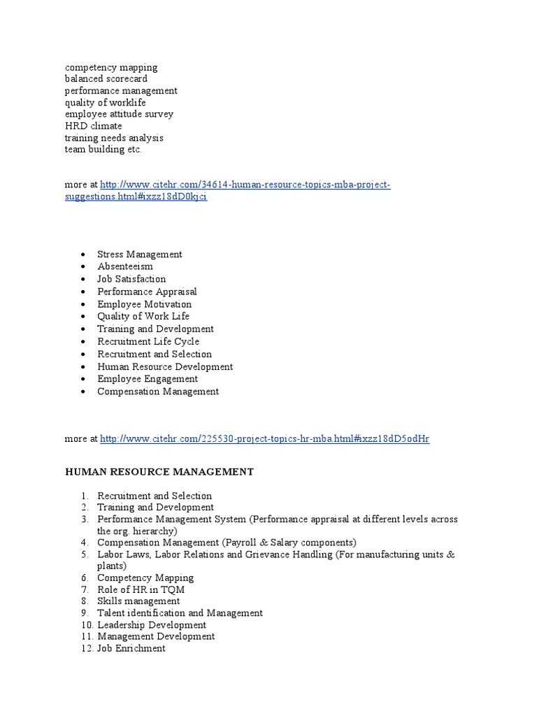 Human Resource Management Topics Guide | PDF