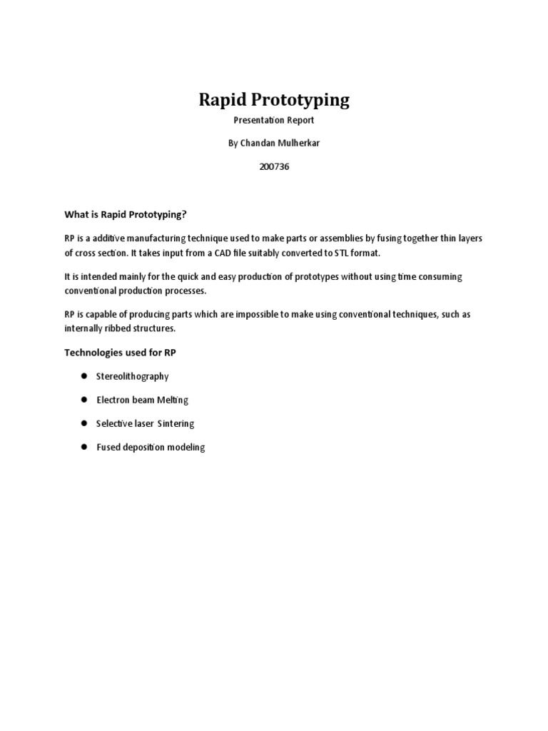 Overview of Rapid Prototyping Techniques | PDF | 3 D Printing ...