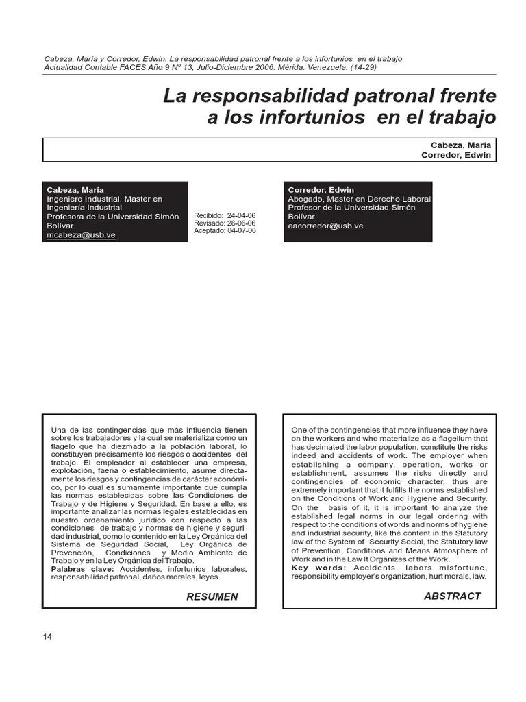 La Responsabilidad Patronal Ante Los Accidentes Laborales PDF | PDF ...