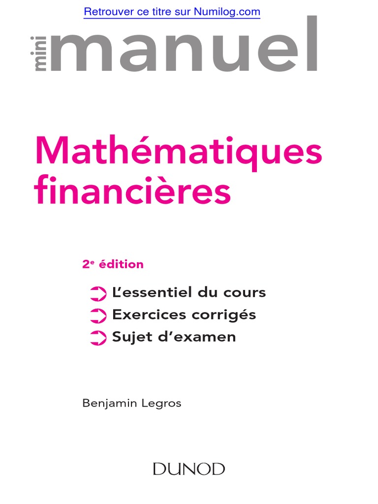 Mathématiques Financières Cours Et Exercices Corrigés Pdf Manuel: Mathématiques Financières | PDF | Prêts | Centre d'intérêt
