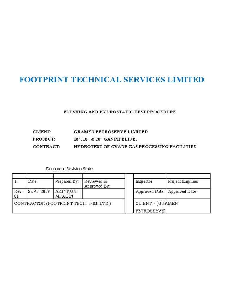 Flushing and Hydrotest Procedure Rev 0 PDF Pipeline Transport Pump