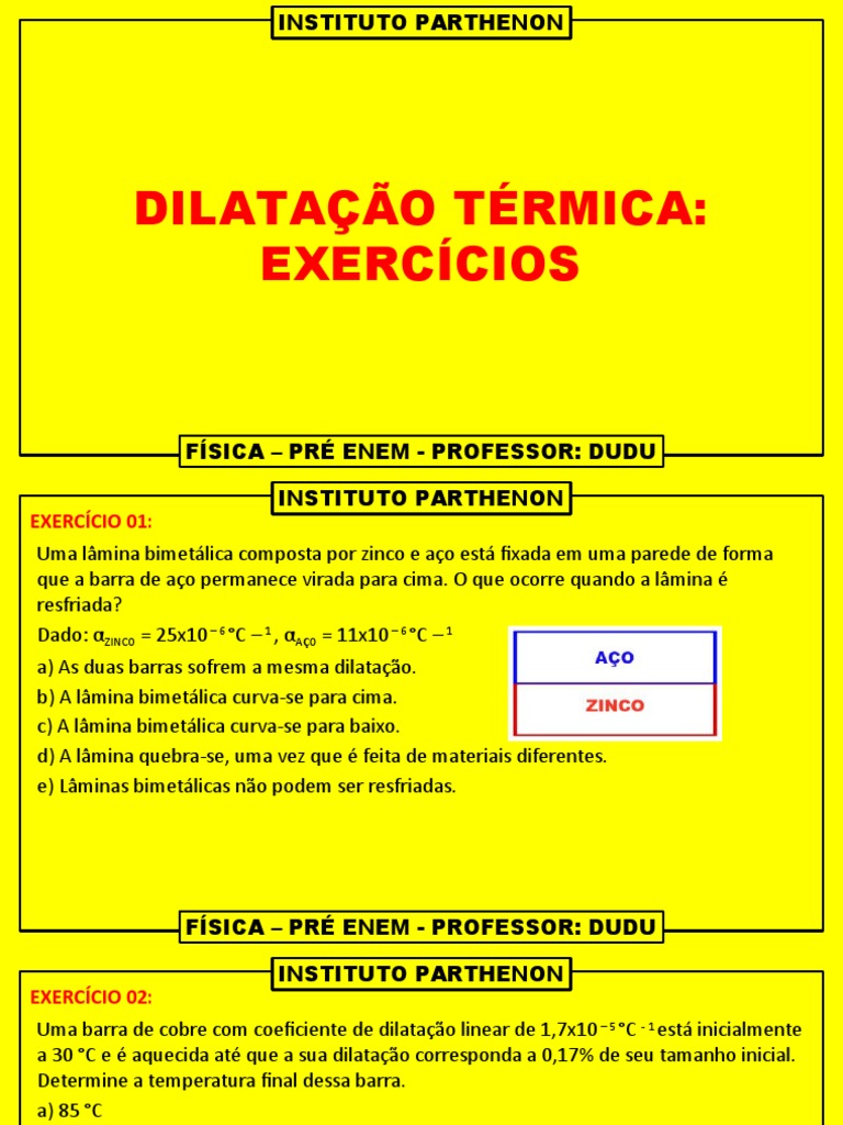 Exercícios sobre Dilatação Térmica ENEM | PDF | Expansão térmica ...