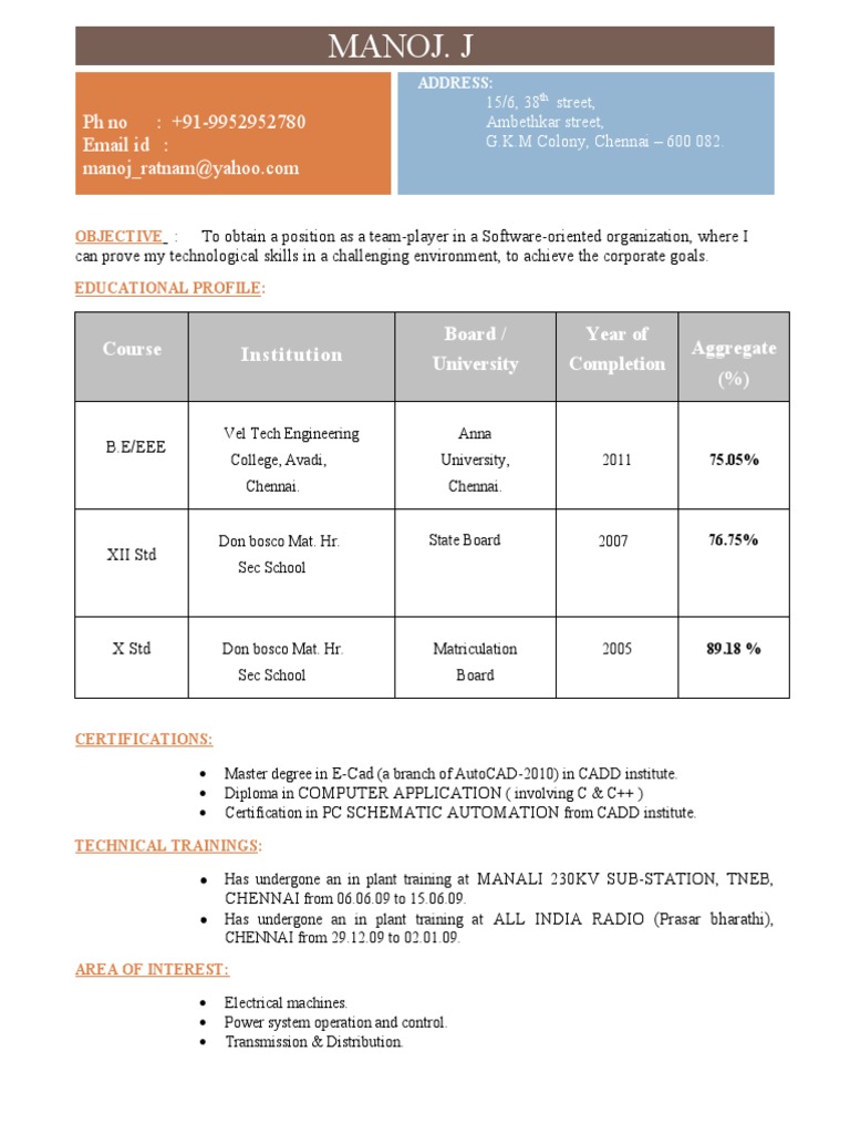 Manoj J's Resume for Software Position | PDF | Computer Engineering ...