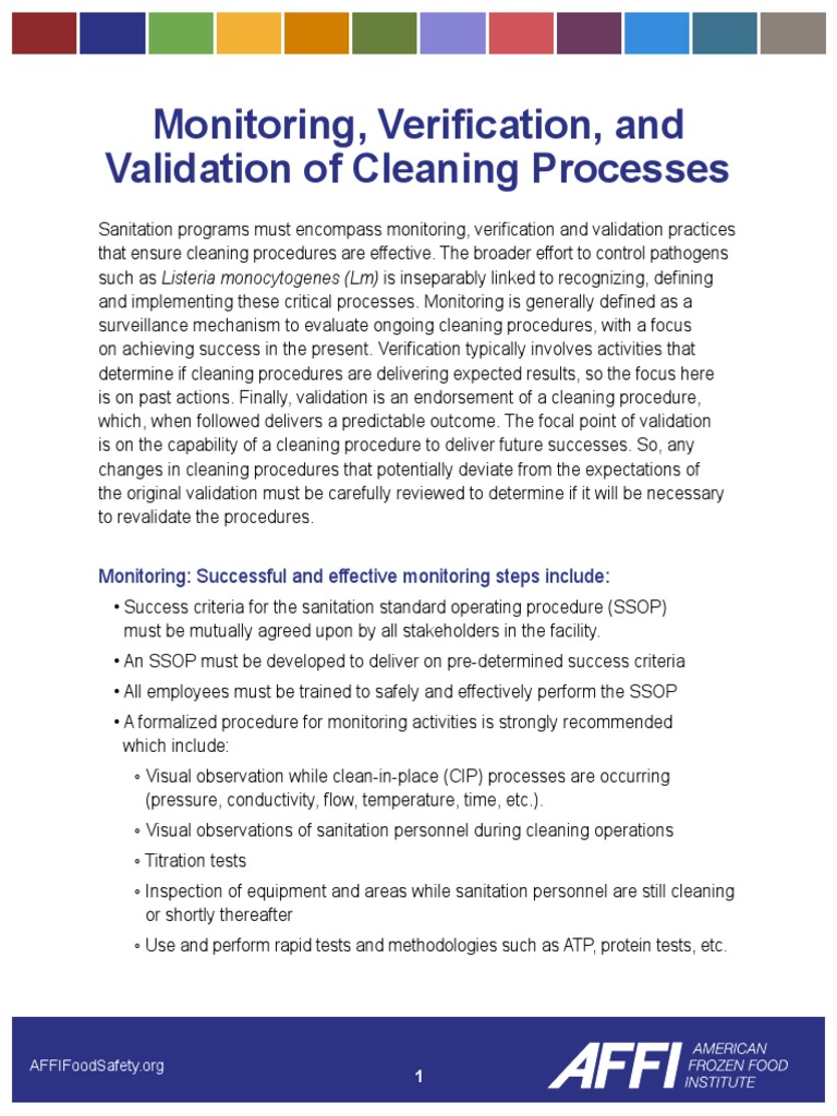 Monitoring, Verification, and Validation of Cleaning PDF