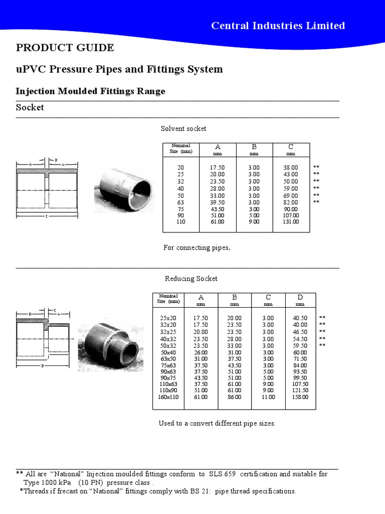 Dimensions and Specifications for uPVC Pressure Pipes and Fittings ...