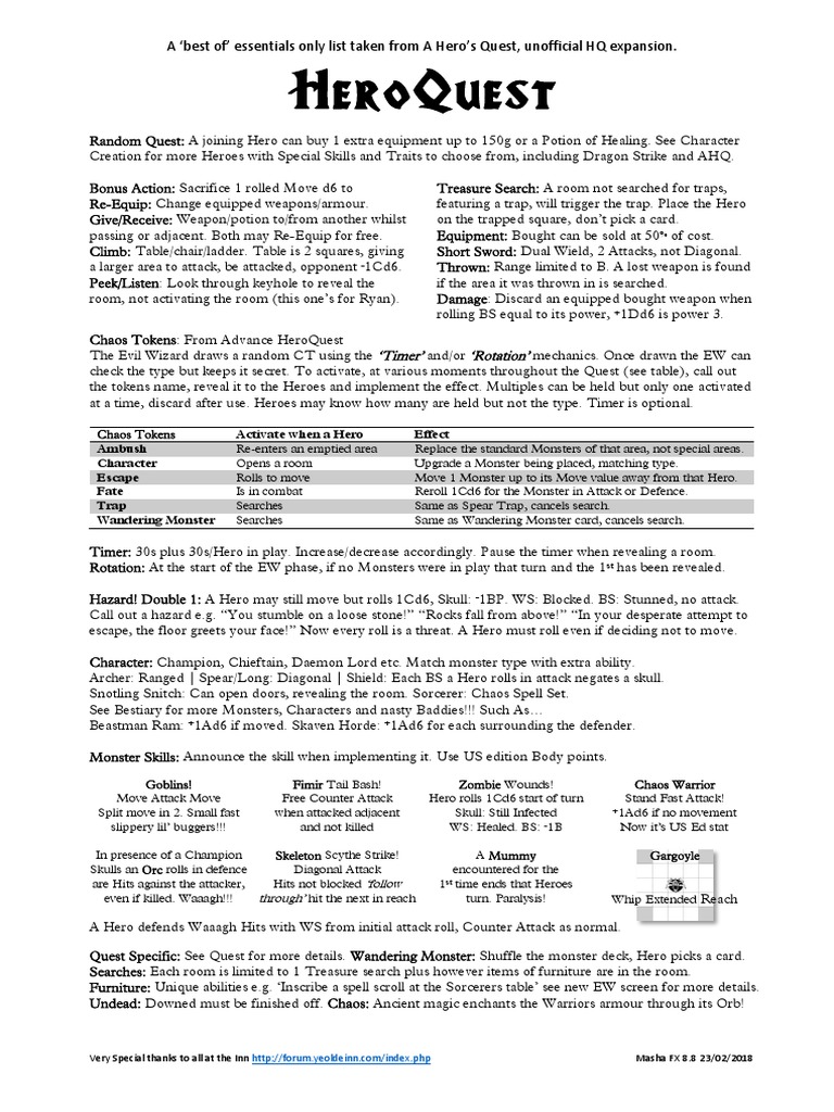 HeroQuest House Rules PDF Fantasy Leisure