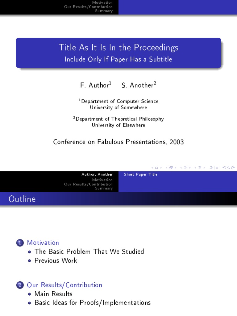 Title As It Is in The Proceedings: Include Only If Paper Has A Subtitle ...