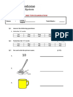 Mid Tem Examination: Name: - Total Marks: - English Grade 1