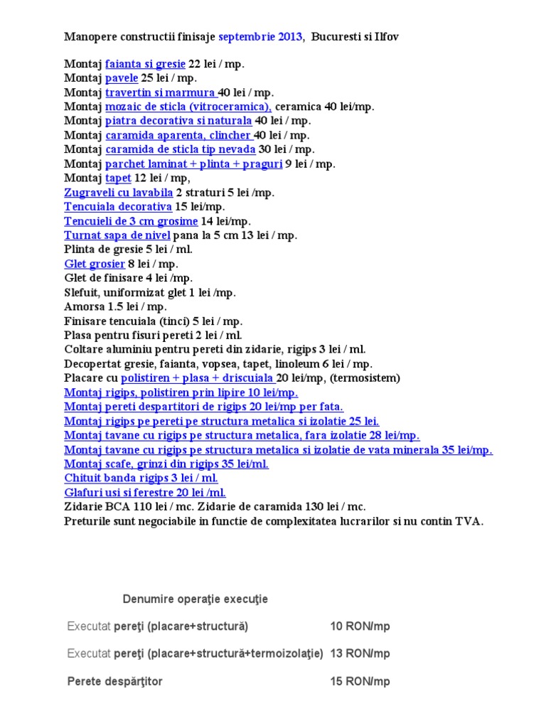 Preturi Manopera 1 | PDF