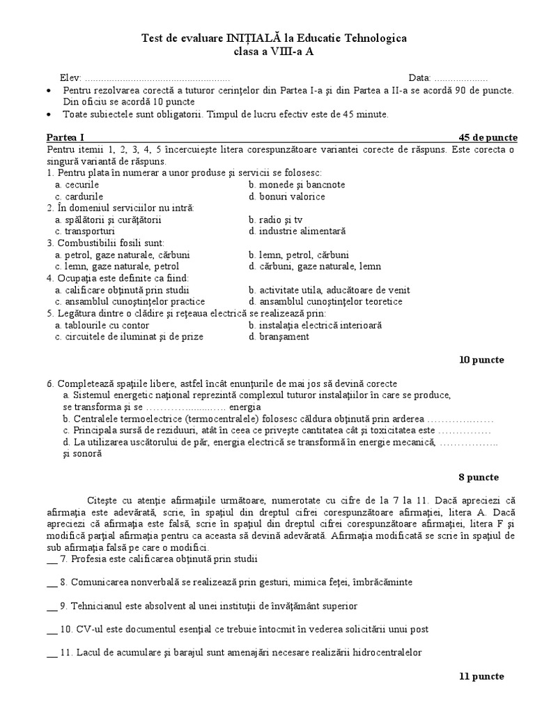 Test Predictiv CLS 8 | PDF