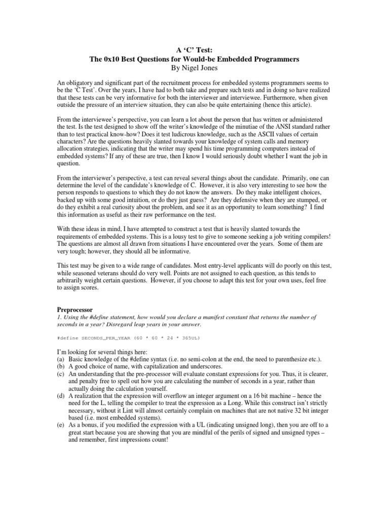 C Test for Embedded Programmers | PDF | C (Programming Language ...