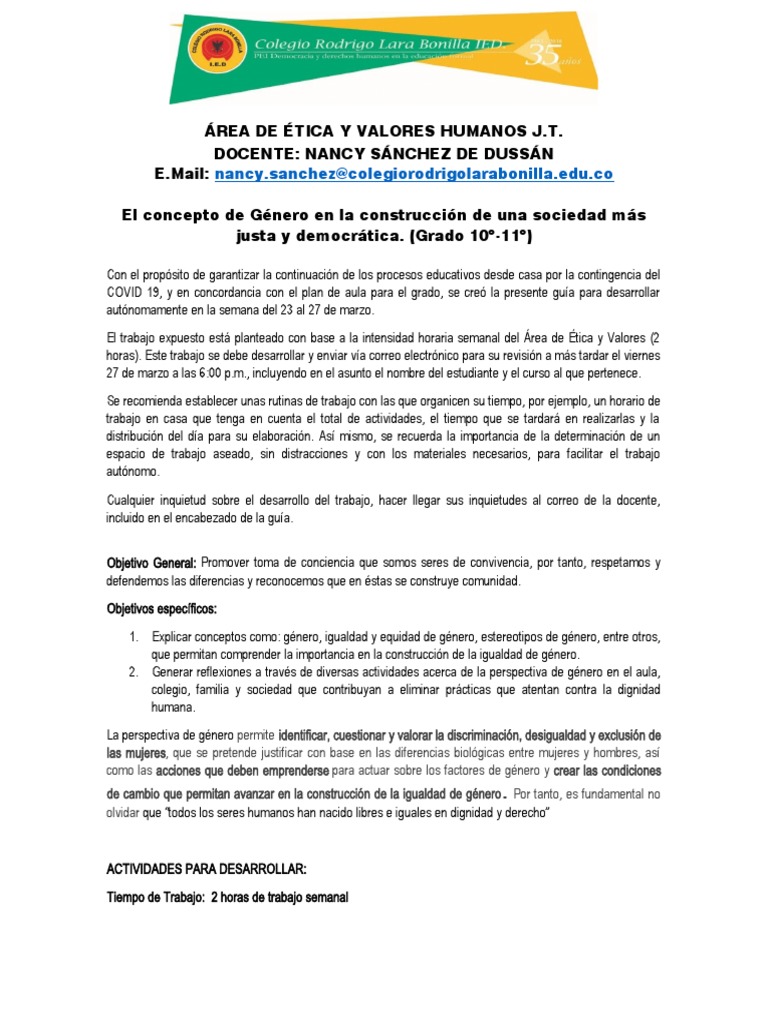 Área de Ética y Valores Humanos J | PDF | Género | Estudios de género