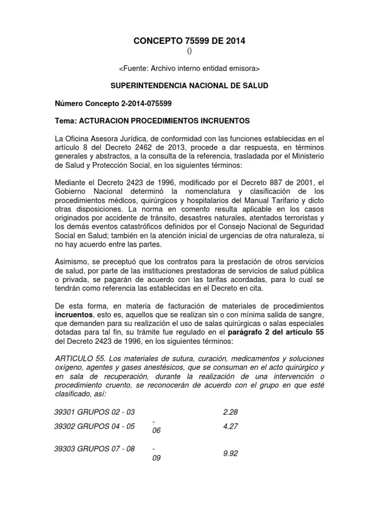 Facturación de Procedimientos Incruentos | PDF | Factura | Salud y ...