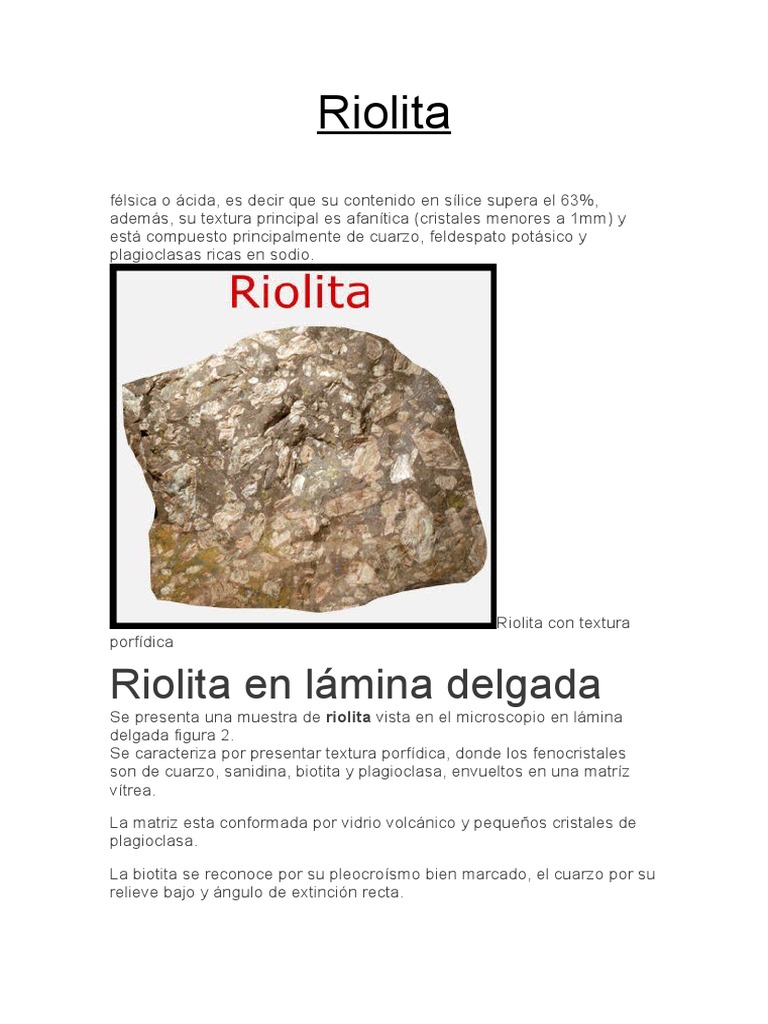 Características y usos de la riolita | PDF | Roca ígnea | Minerales
