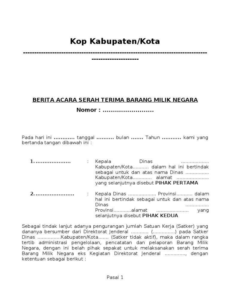 Berita Acara Serah Terima Barang Milik Negara