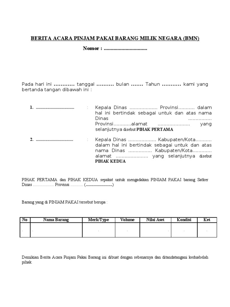 Berita Acara Jam Pakai Barang Milik Negara Bmn