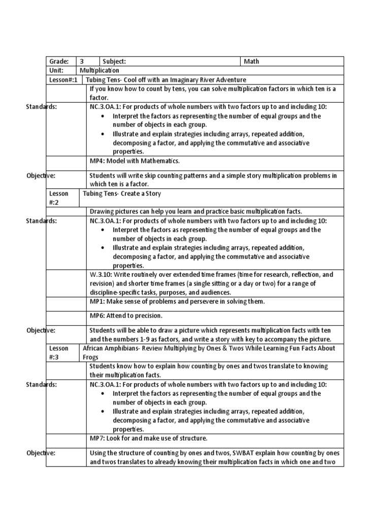 3rd Grade Math Mulitplication and Division Lesson Plan | Download Free ...