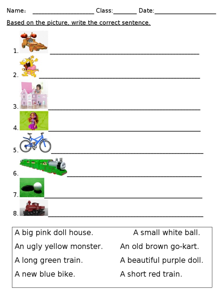 Picture-Based Sentence Writing Worksheet | PDF