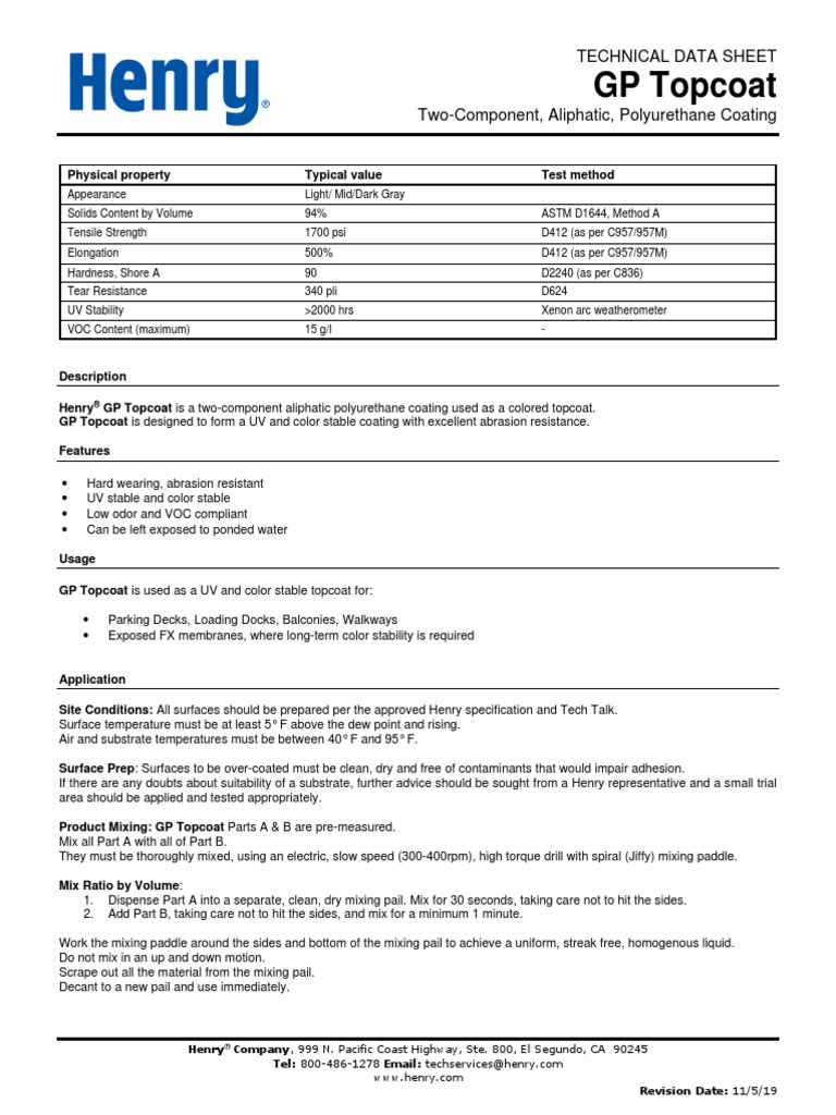 GP Topcoat Technical Data Sheet PDF Wear Ultraviolet