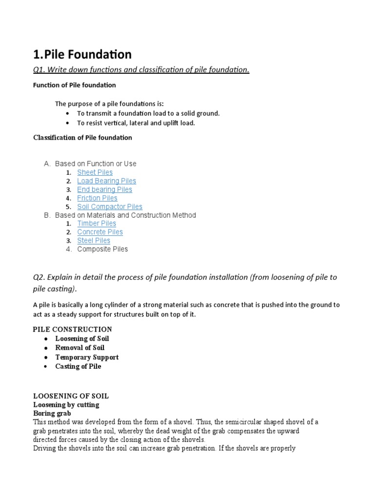 Functions and Installation of Pile Foundations | PDF | Deep Foundation ...