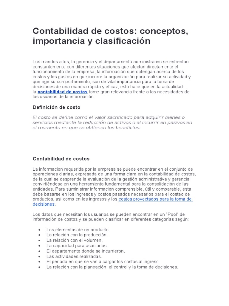 Contabilidad de Costos: Claves y Clasificación | PDF | Costo ...