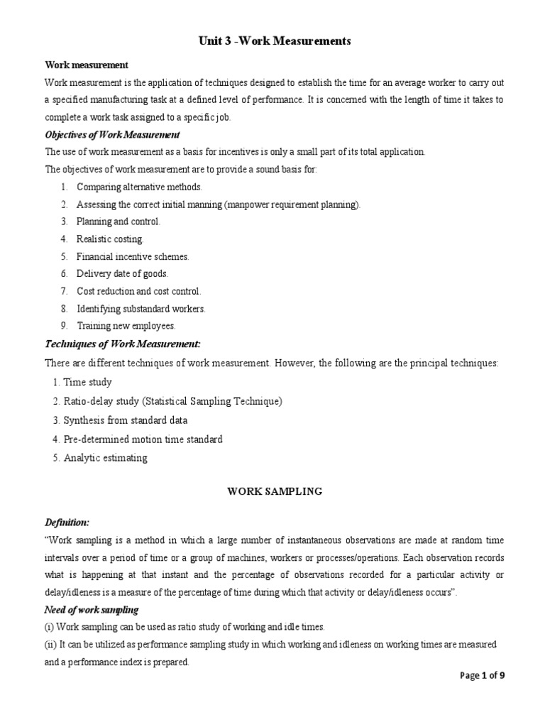 3 - Notes On Unit-3 - Work Measurements | PDF | Sample Size ...