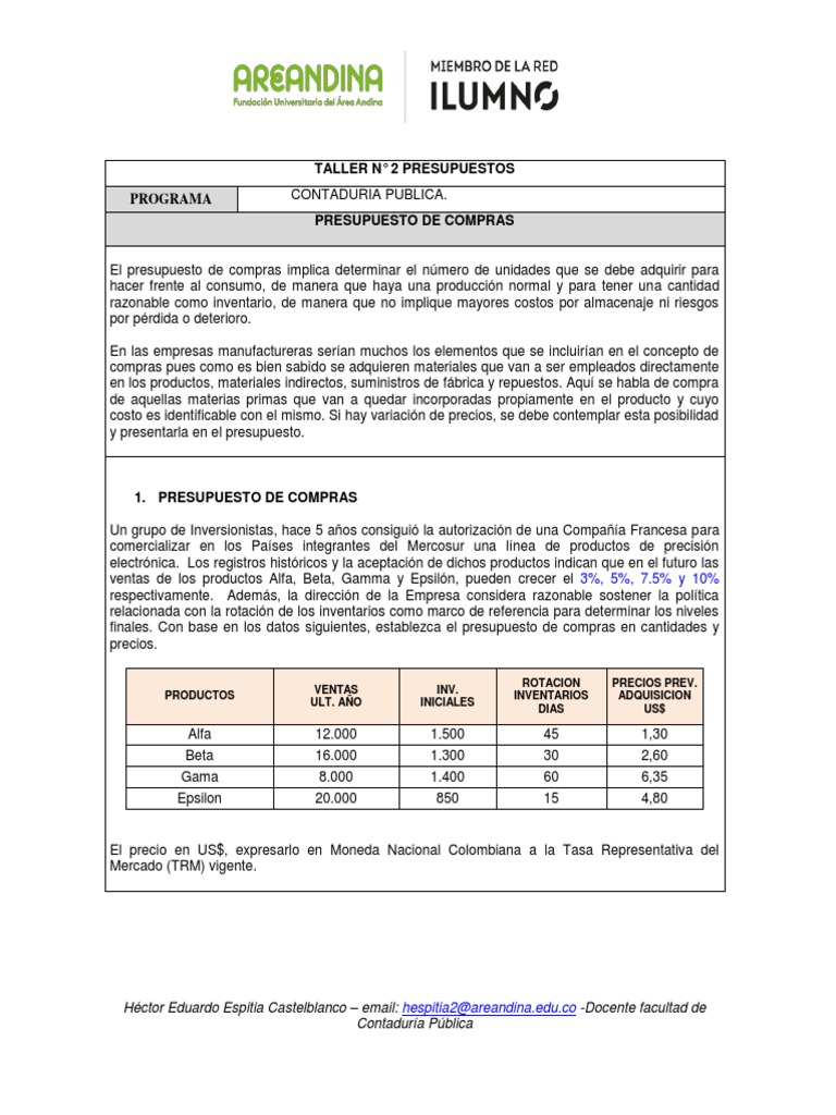 Presupuesto Anual de Compras y Materias Primas | PDF | Presupuesto ...