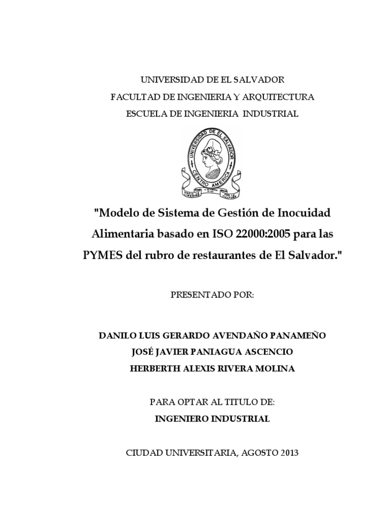 Modelo de Sistema de Gestión de Inocuidad Alimentaria Basado en ISO ...