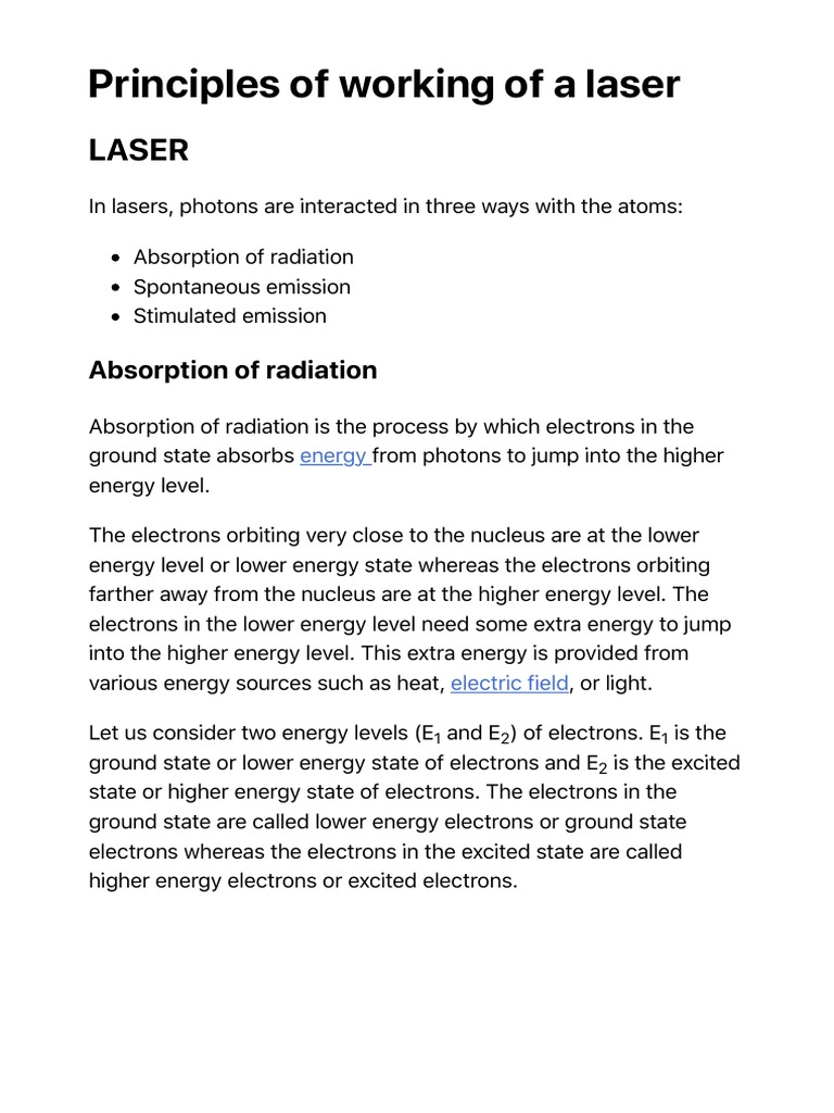How Lasers Work: Emission Principles | PDF | Energy Level | Emission ...