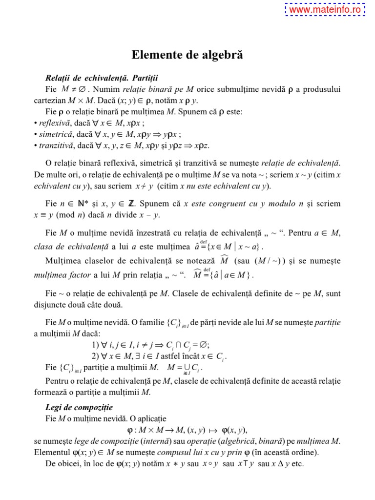 12 Elemente de Algebra Cls. A XII A | PDF