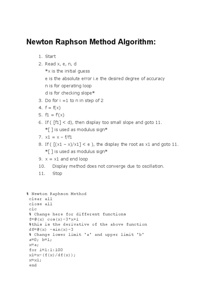 Newton Raphson Method Algorithm | PDF