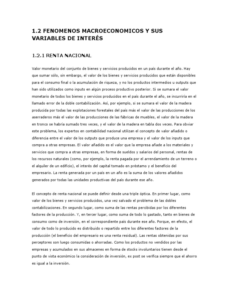 1.2 Fenomenos Macroeconomicos y Sus Variables de Interes PDF Inflación Desempleo