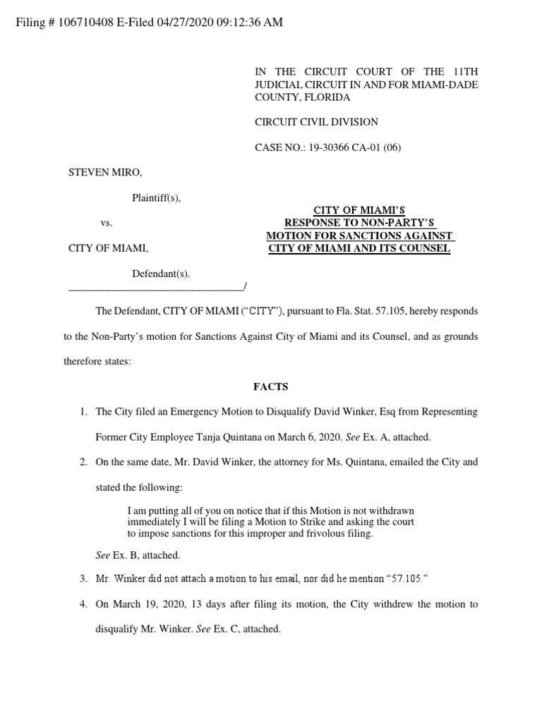 City's Motion in Opposition To Sanctions | PDF | Online Copyright  Infringement Liability Limitation Act | Lawsuit