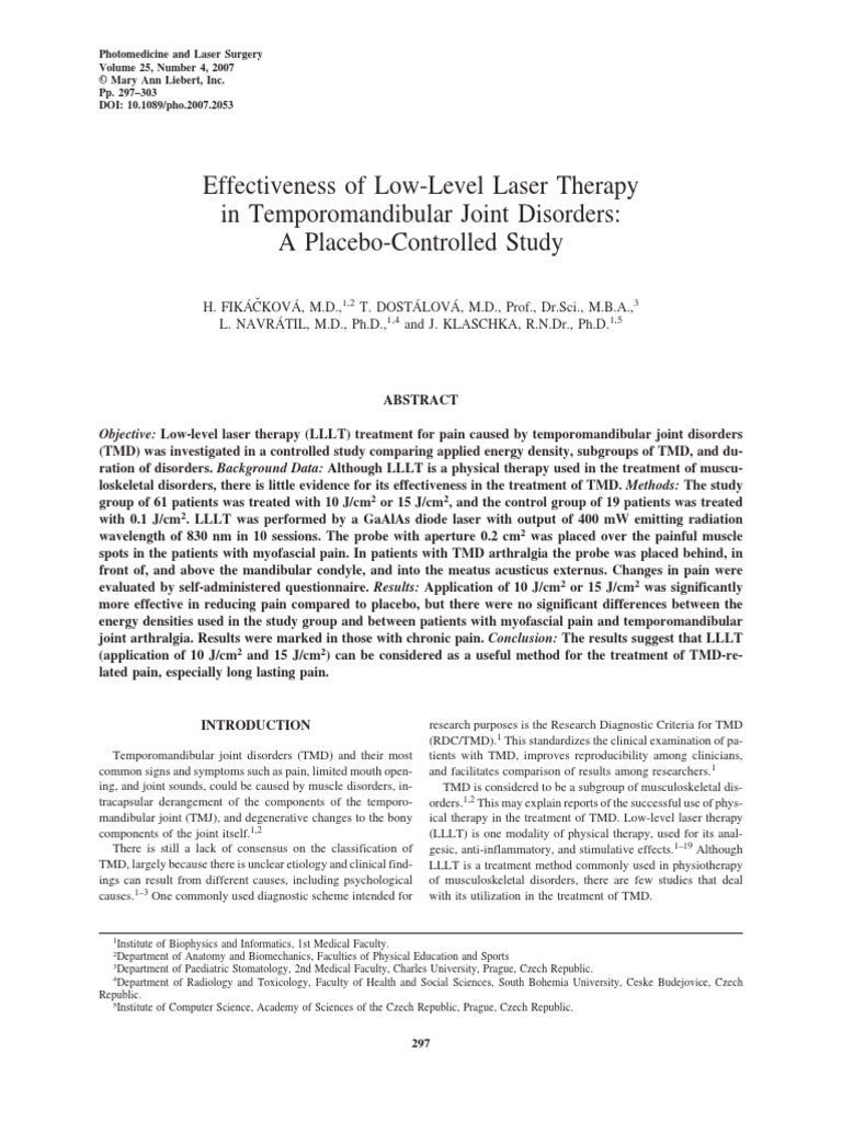 Effectiveness of Low - Level Laser Therapy in Temporomandibular Joint ...