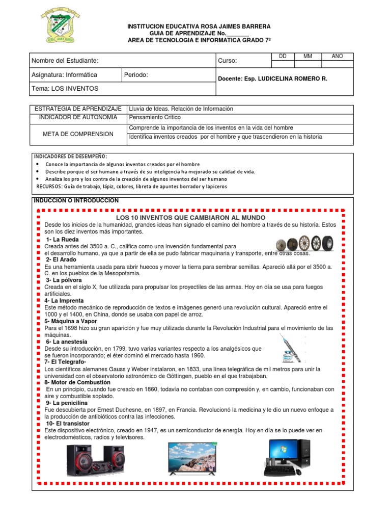 Guia de Aprendizaje N1 Informatica Grado Septimo | PDF | Aprendizaje ...