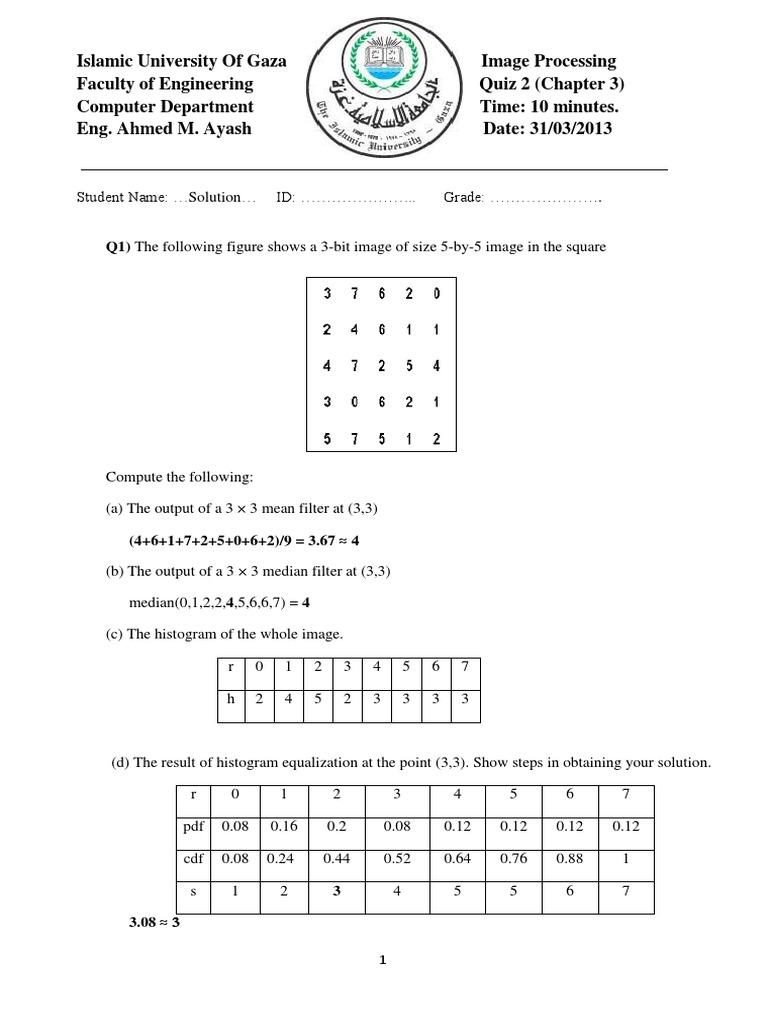 Q1) The Following Figure Shows A 3-Bit Image of Size 5-By-5 Image in ...