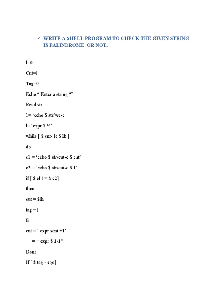 Write A Shell Program To Check The Given String: Is Palindrome or Not ...