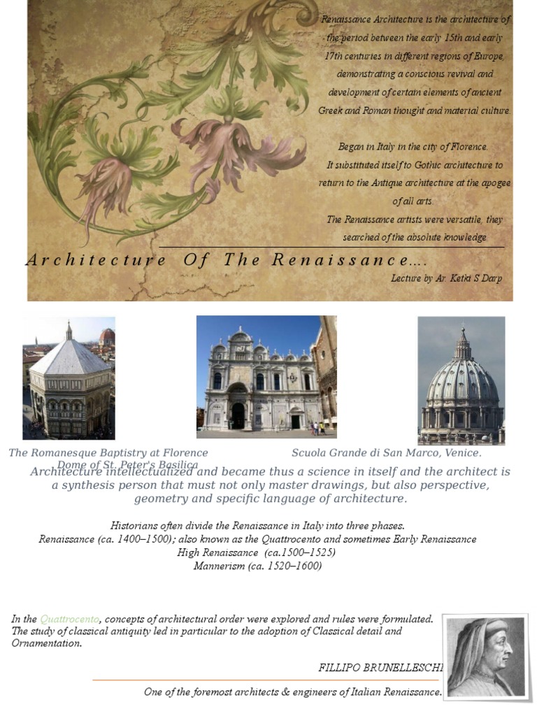 Key Features of Renaissance Architecture | PDF | Renaissance | Art Media