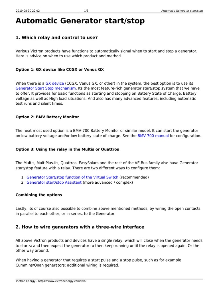 Automatic Generator Start/Stop Guide | PDF | Relay | Electric Generator