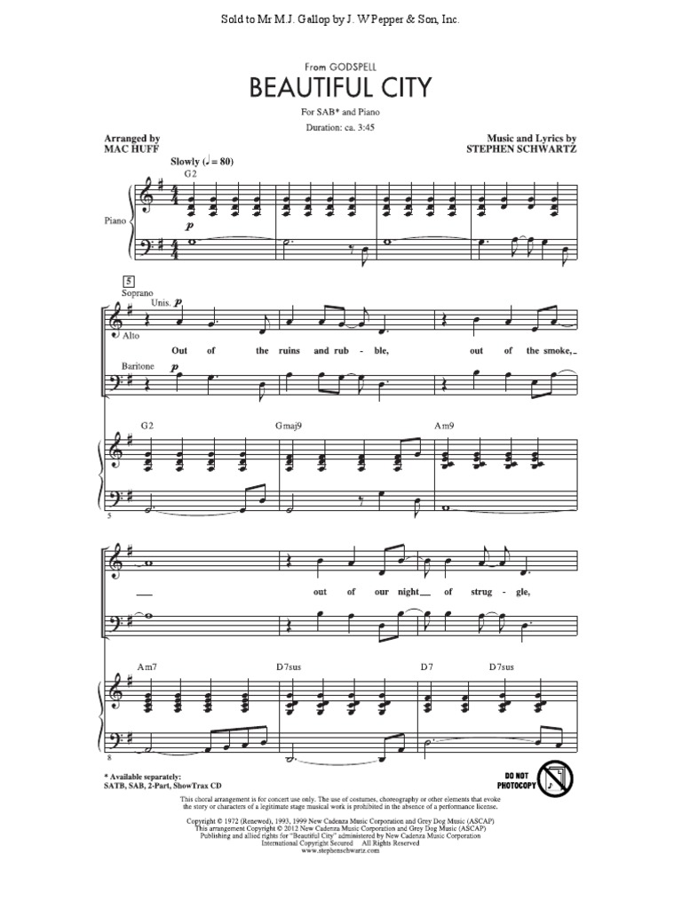 Beautiful City From Godspell Pdf