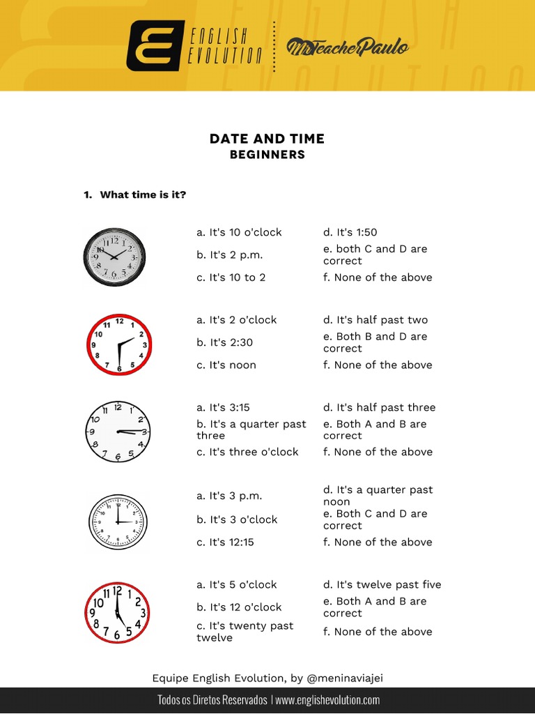 Atividades - Date and Time Beginners PDF | PDF