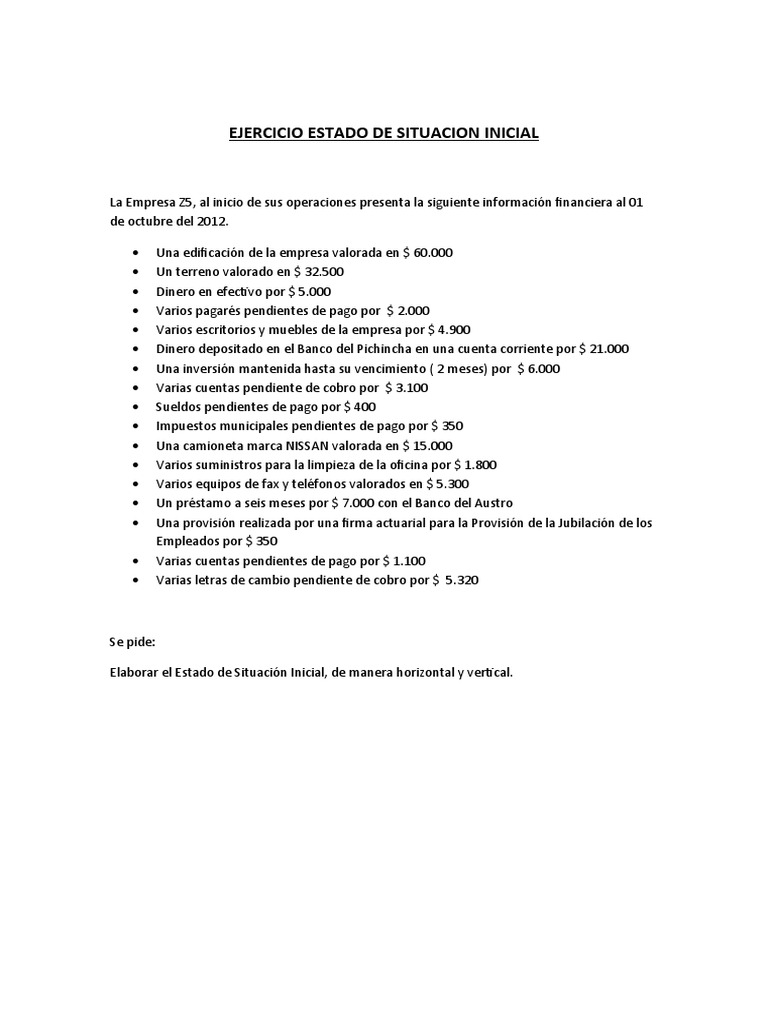 Ejercicio Estado de Situacion Inicial II | PDF