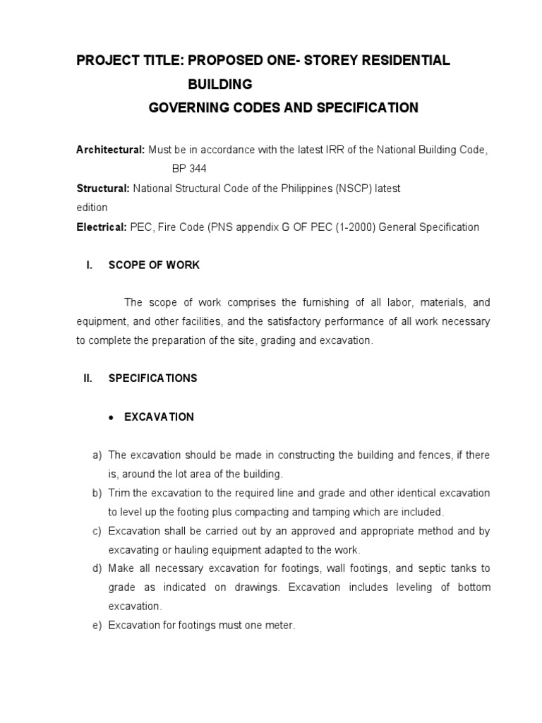 PROPOSED RESIDENTIAL BUILDING SPECIFICATIONS | PDF | Plumbing | Concrete