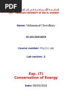 Exp. (7) Conservation of Energy: Mohammed Chowdhury