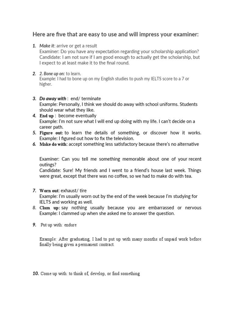 10 Useful Phrasal Verbs for IELTS | PDF | Language Arts & Discipline ...